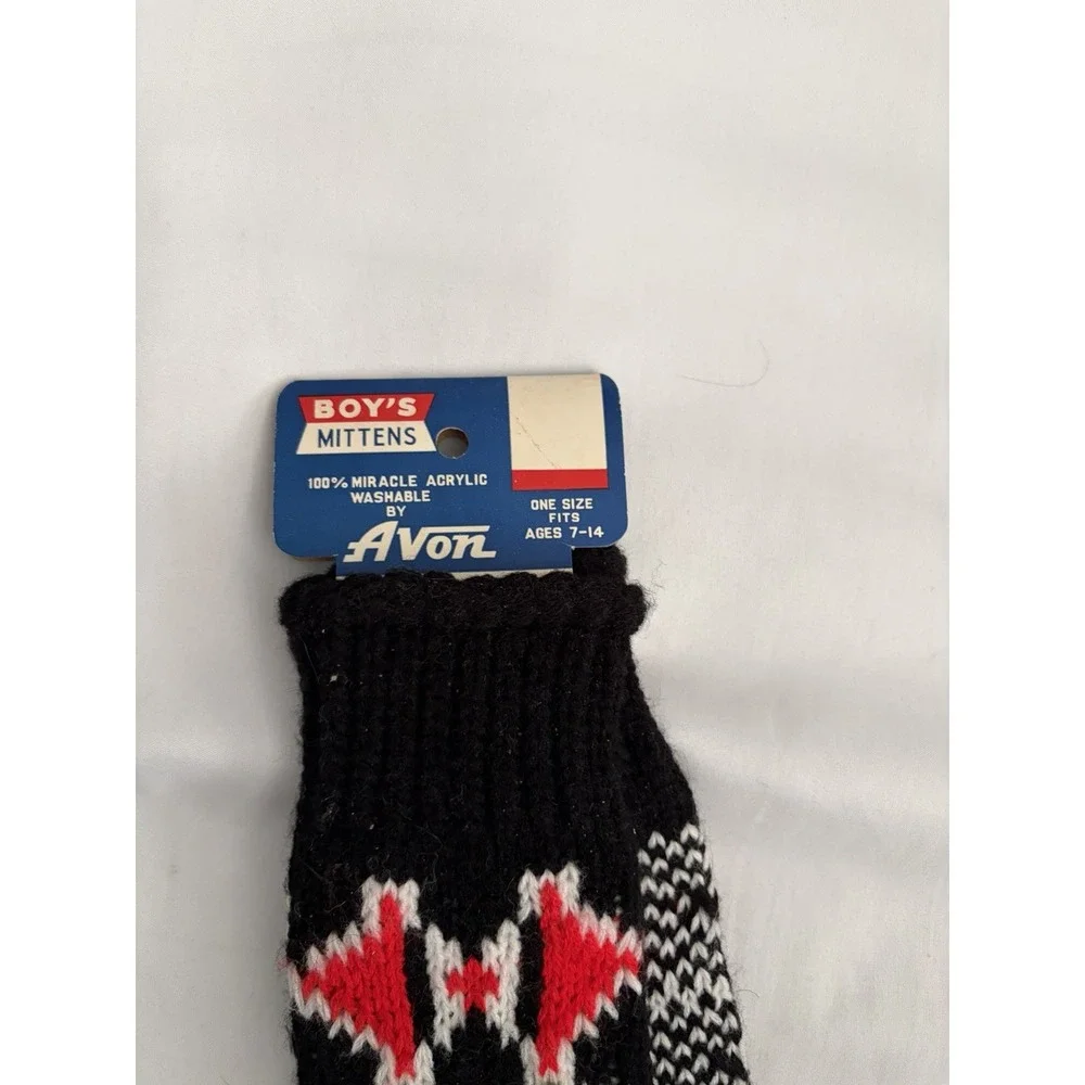 Avon Boys Mittens Black Geometric Pattern Acrylic One Size Ages‎ 7-14